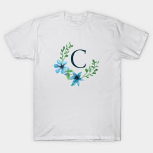 Floral Monogram C Pretty Blue Flowers T-Shirt